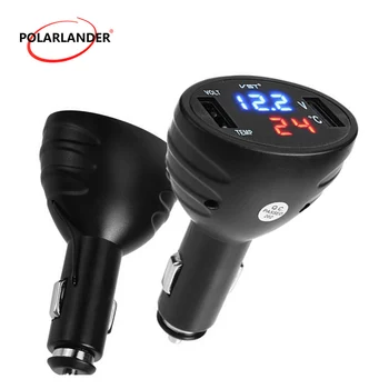 

Temperature Meter Display Meter dual USB 3in1 Auto Voltmeter Thermometer Cigarette Lighter 12V/24V 2.1A Digital LED