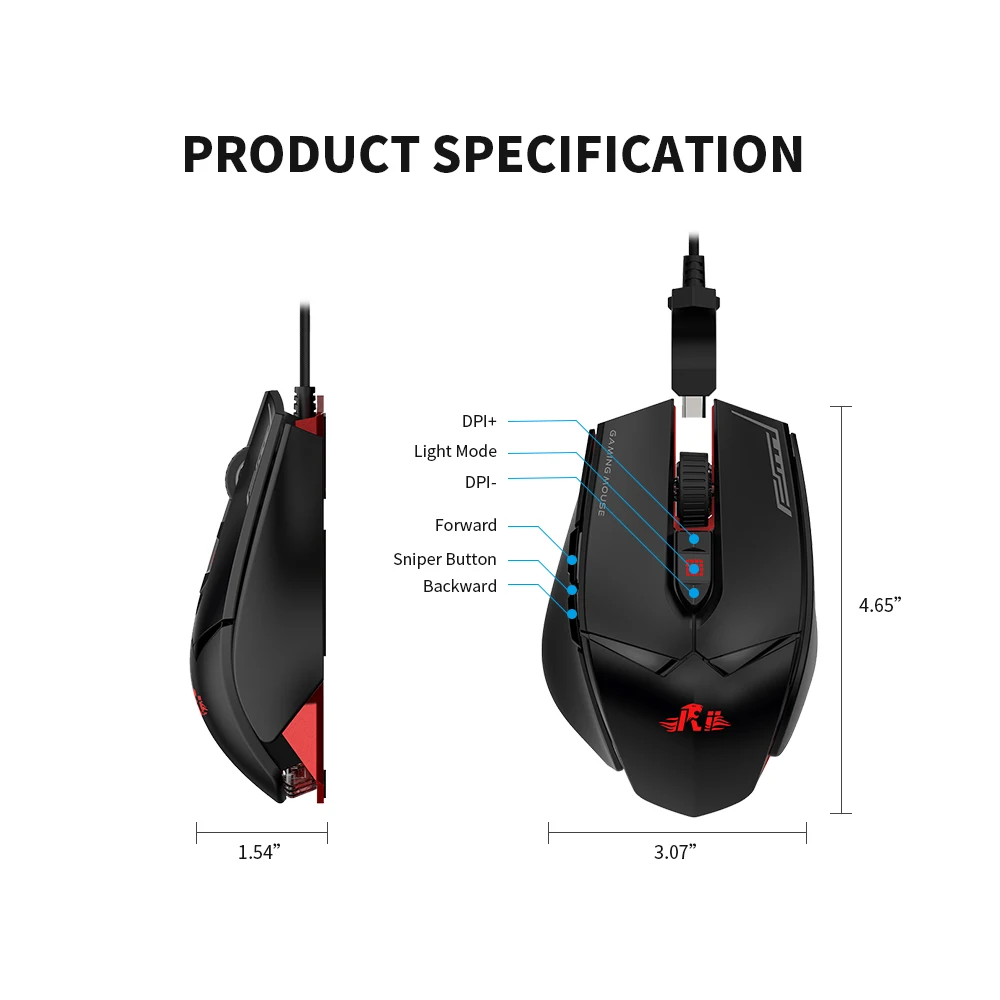 7 Buttons Adjustable DPI Ergonomic Professional Gaming Mouse