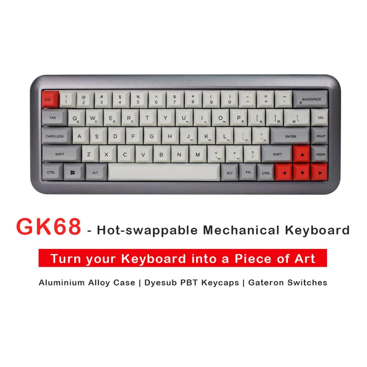 

GK68 68 Key Gateron Switch DSA Profile Dye-sub PBT Keycaps Hot-swappable Type-C Wired Mechanical Gaming Keyboard for-Mac OS Wins