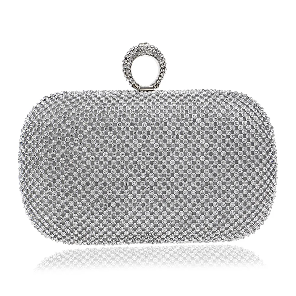 Diamond Rhinestone Evening Clutch Bag Handmade Finger Ring Handbag