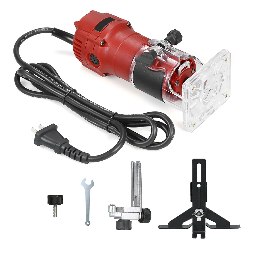 

Meterk Trim Router With Transparent Base Edge Guide Wood Trimmer Compact Palm Router for Woodworking Trimming Slotting Notching