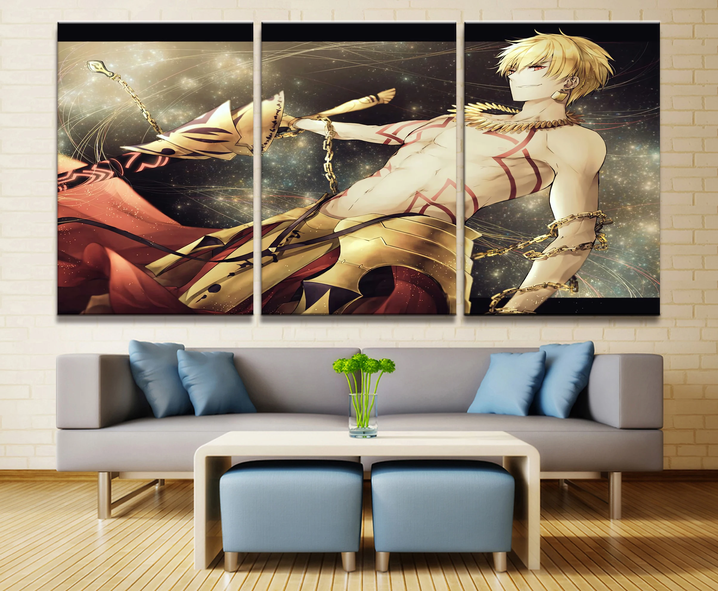 

Home Decor Modular Canvas Picture 3 Piece Fate Stay Night Arthur Gilgamesh Comic Painting Poster Wall For Home Canvas Wholesale