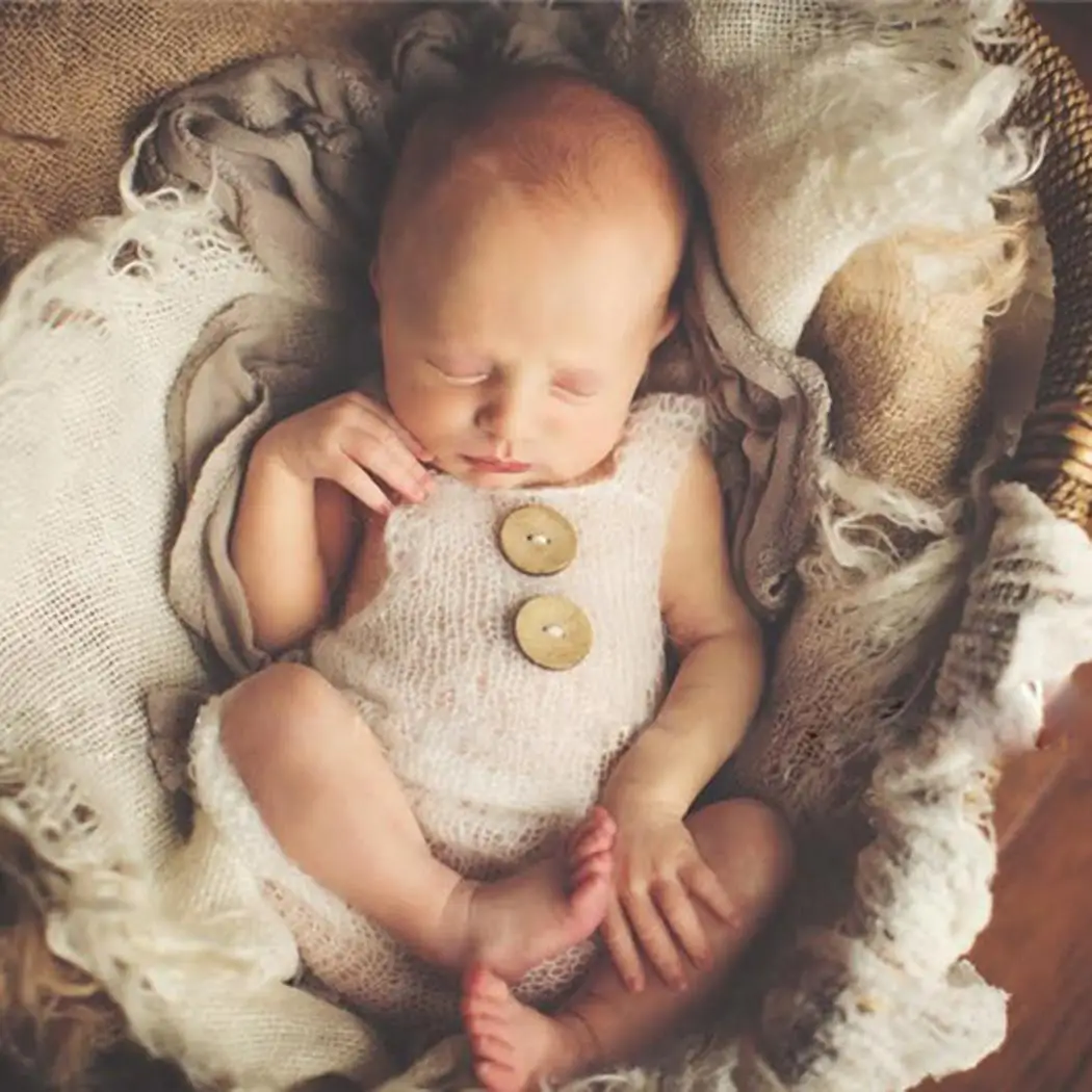 

Newborn Props Soft Mohair Baby Boy Girls Costume Infant Knitted Buttons Romper Outfit Baby Props Newborn Photography Accessories