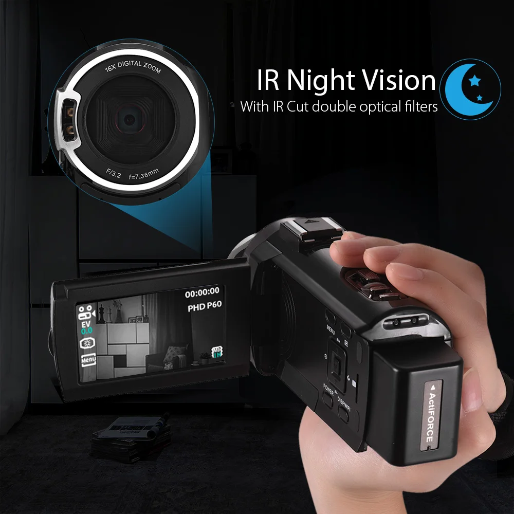 Andoer 4 к HD Цифровая видеокамера DV 16X цифровой зум " WiFi IR ночное видение с 2 шт. батареи+ 8X телеобъектив