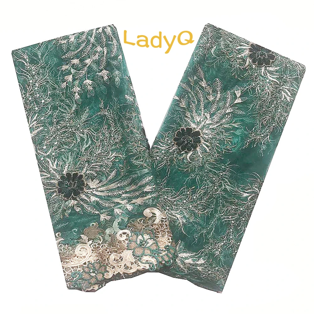 

Green African Lace Fabric with Velvet Glitter Gold Nigerian Lace Fabrics 2019 Embroidery Net Beaded French Lace Fabric for Dress