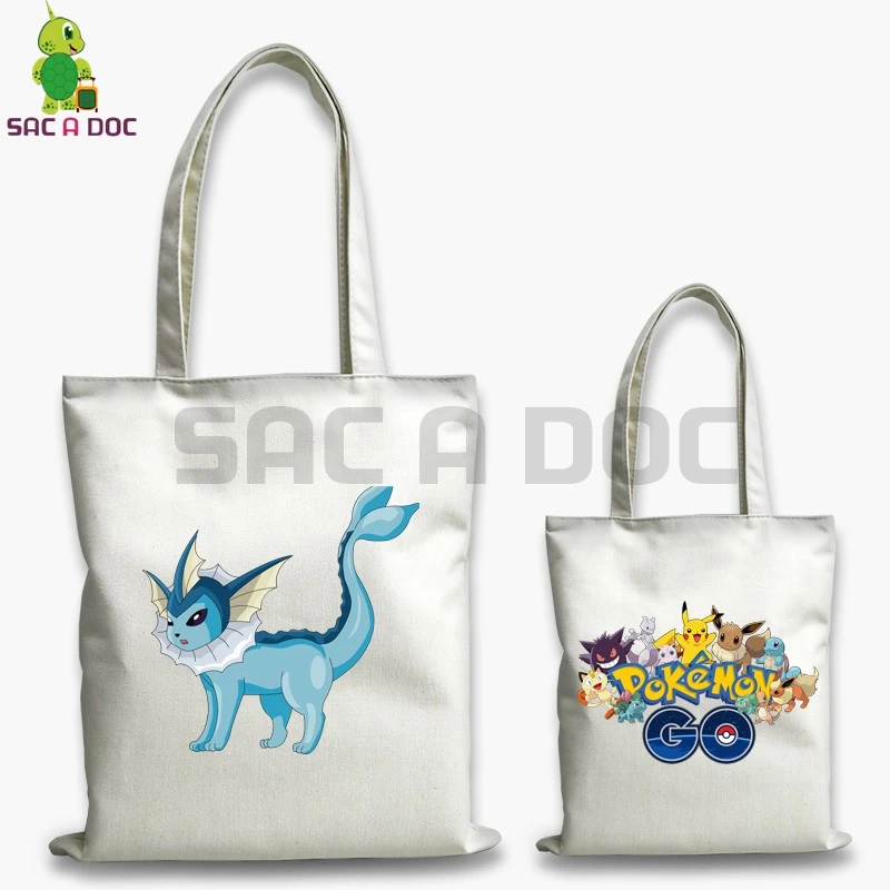 

Pokemon Vaporeon Canvas Handbag Double Side Shoulder Bags for Teenage Girls Boys Tote Handbags Large Capacity Shopping Bag