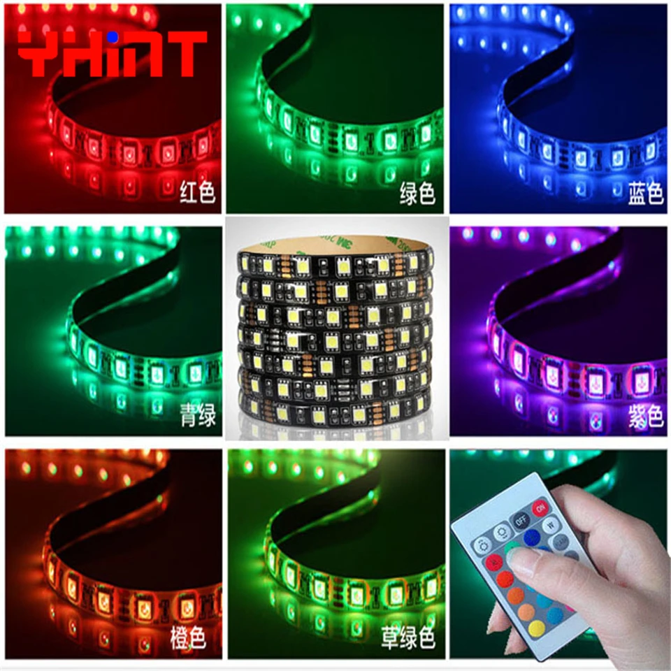 DC12v СВЕТОДИОДНАЯ лента SMD 5050 RGB белая гибкая светодиодная Черная печатная плата IP20