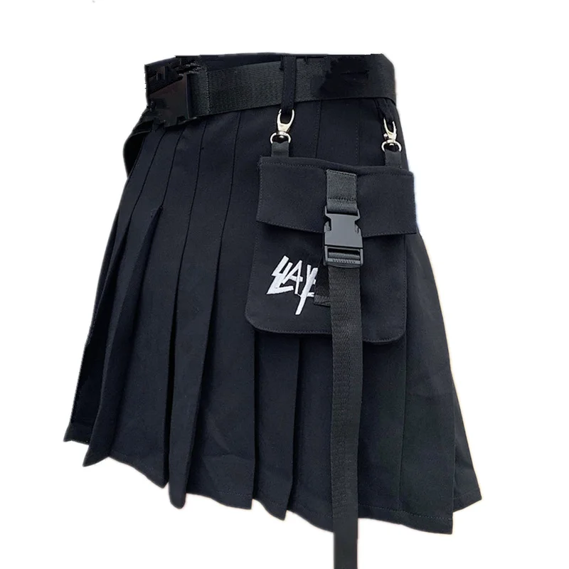 

Harajuku Summer Big Pockets High Waist Skateboard Skirt High Street A-line Mini Pleated Skirt Women Streetwear