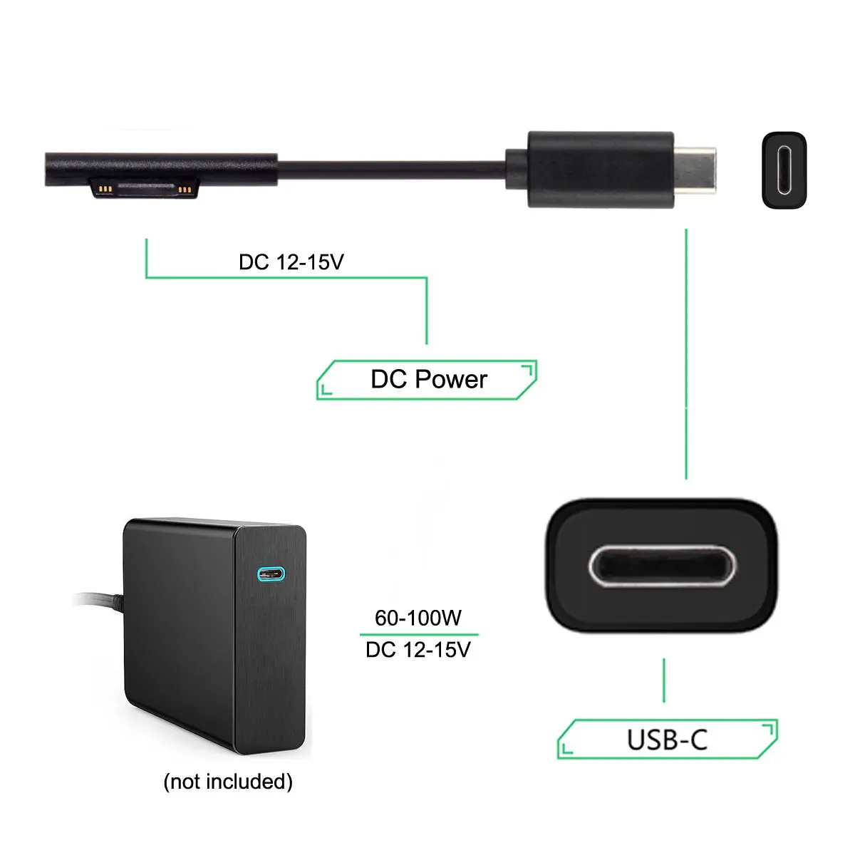Книга заряженный Кабель 1 8 м 15v Usb c 3 Тип C 12 к поверхности Pro3 Pro4 Pro5 Pro6|Компьютерные