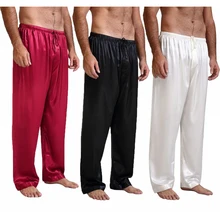 Мужская повседневная одежда для сна, шелковые атласные пижамы, пижамы, штаны, одежда для сна, брюки