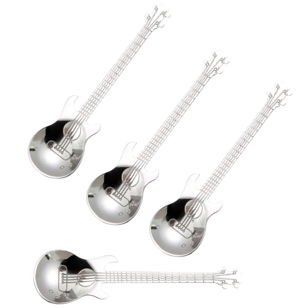 Кофейные ложки для гитары, 4 шт, музыкальные кофейные ложки из нержавеющей стали, чайные ложки для смешивания, ложки для сахара(серебро