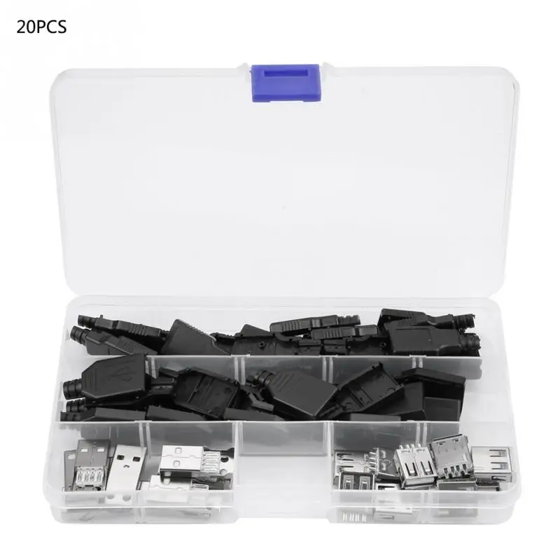 

20pcs/set Type A 2.0USB Connector 4 Pin Plug Socket Adapter With Black Plastic Shell Hot