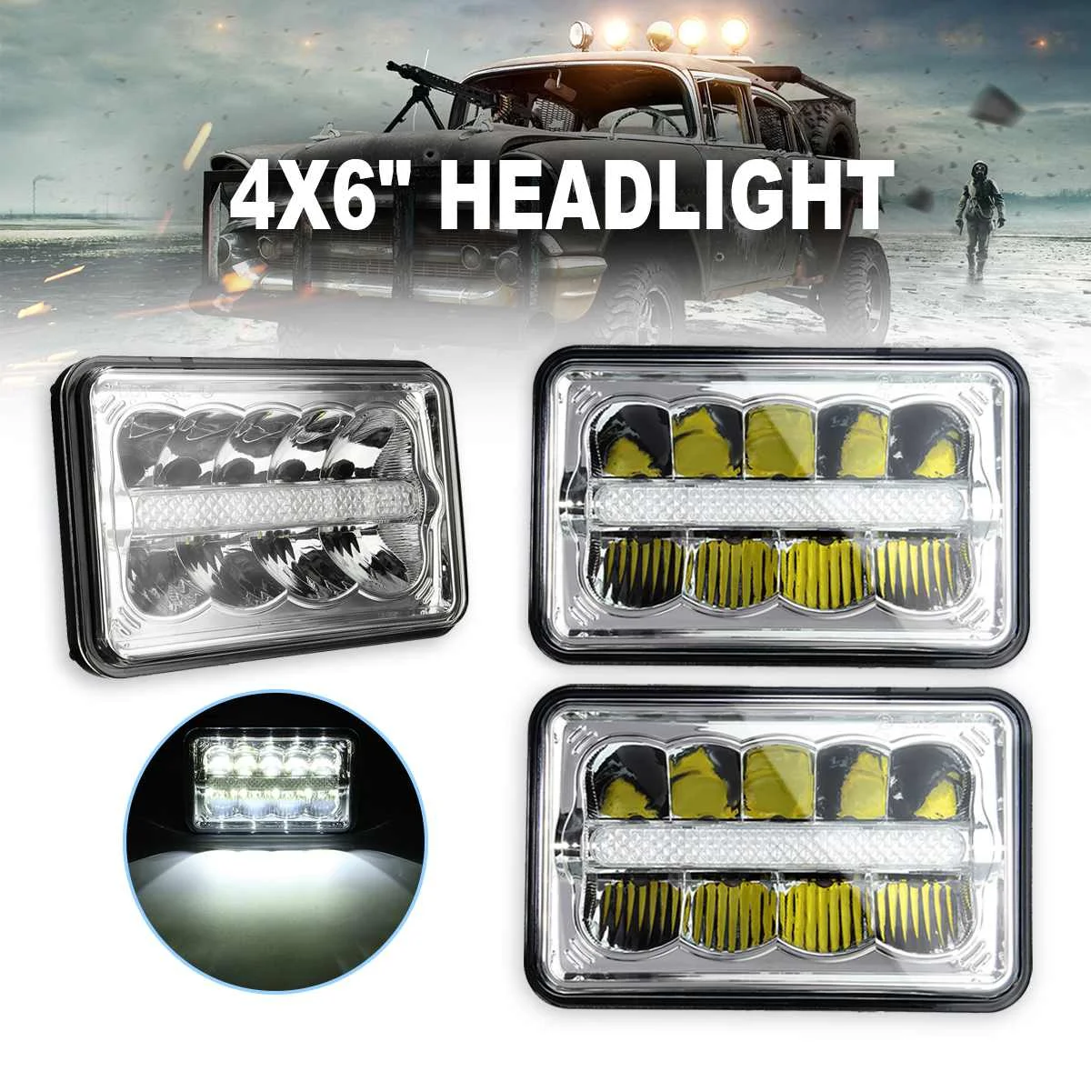 

4pc for Jeep for Wrangler YJ Cherokee XJ Trucks 4x4 Led HeadLight Square LED Headlight 7X6 inch HI-LO Beam Replacement Headlamps