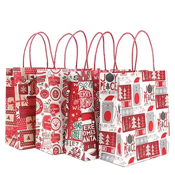 

2019NEW 12 Pieces Set Christmas Gift Wrapping Bags Cute Kraft Paper Portable Paper Bags Creative Gift Clothing Bags Random Color