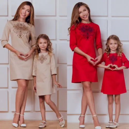 

Family Matching 2019 New Mother Daughter Clothes Parent-Child Half Sleeve Dress Outfit
