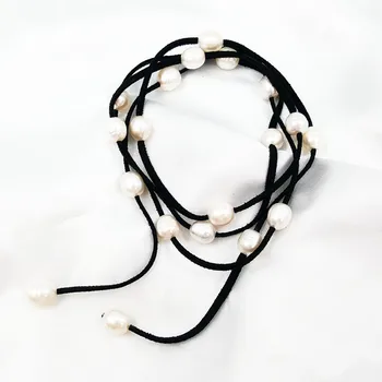 

Lii Ji Natural Freshwater Pearl Rice Shape 9-10mm Leather Necklace ,Pearl Bracelet Approx 114cm