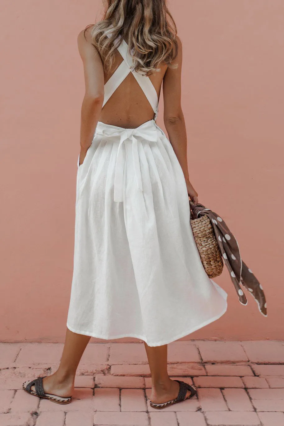 

S-XL Women Clothes Sexy Backless Spaghetti Strap White Pink Summer Midi Party Beach Casual Ladies New Arrival 2019 Womens Dress