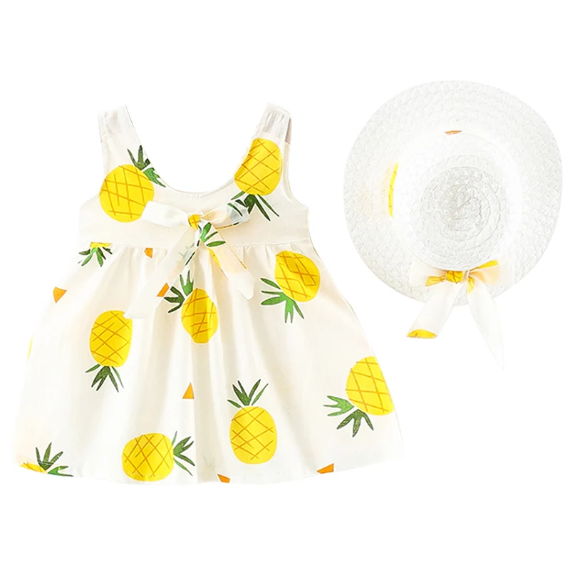 

Baby Girl Beach Dress Sleeveless Word Pineapple Print Cotton Children Clothes Baby Beach Dress