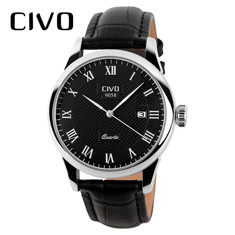 

CIVO Genuine Leather Mens Watches Waterproof Simple Design Quartz Wrist Watches Date Calendar Analogue Watches Reloj De Hombre