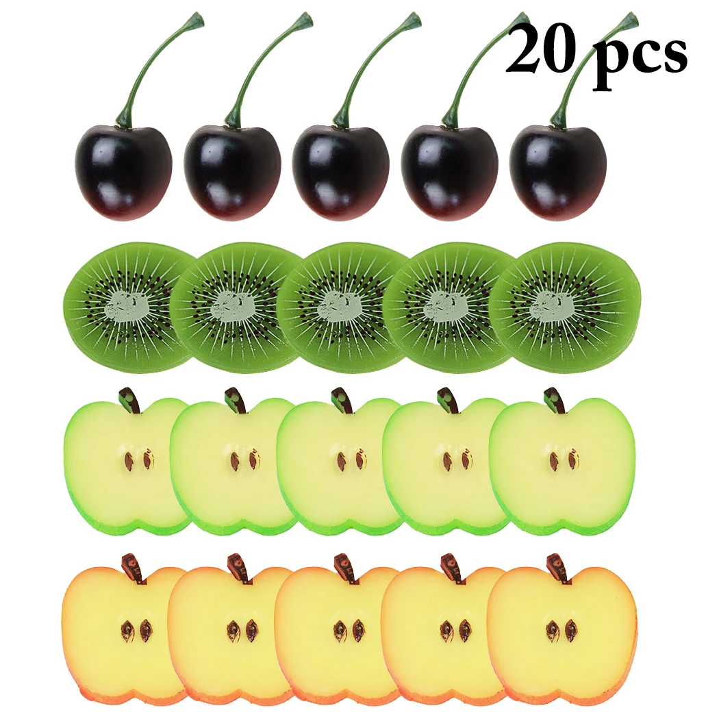 

Simulation Fruit Slice 20PCS Red Apple Slice 5 + Green Apple Slice 5 + Small Cherry Crimson 5 + Kiwi Slice 5 Photography Props