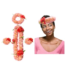 4 шт Искусственные цветы Гавайи гирлянда Цепочки и ожерелья повязка головной убор; комплект из свадебной нарядное платье Вечерние пляжного отдыха вечерние украшения
