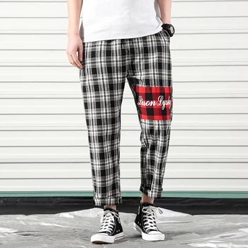 

Spring New Plaid Pants Men Fashion Letters Printed Casual Trousers Man Streetwear Hip Hop Loose Joggers Sweatpants M-5XL