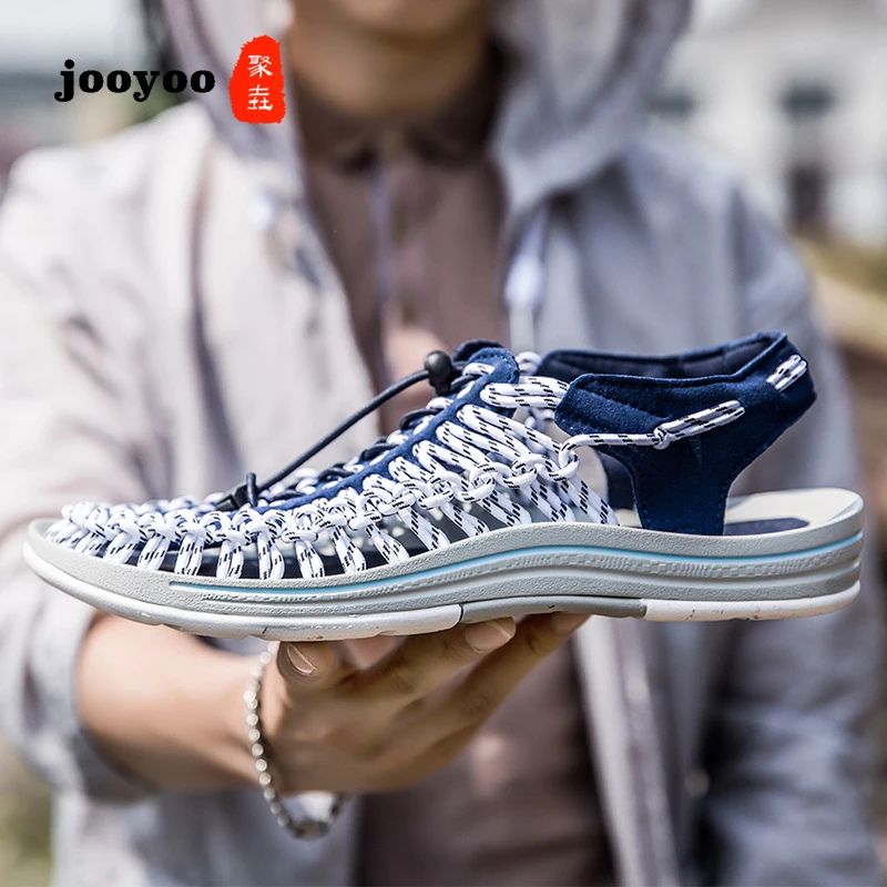 

New Fashion Summer Breathable Light Weight Woven Beach Sandals Comfortable Hollow Men's Non-slip Shoes Outdoor Sandal Jooyoo