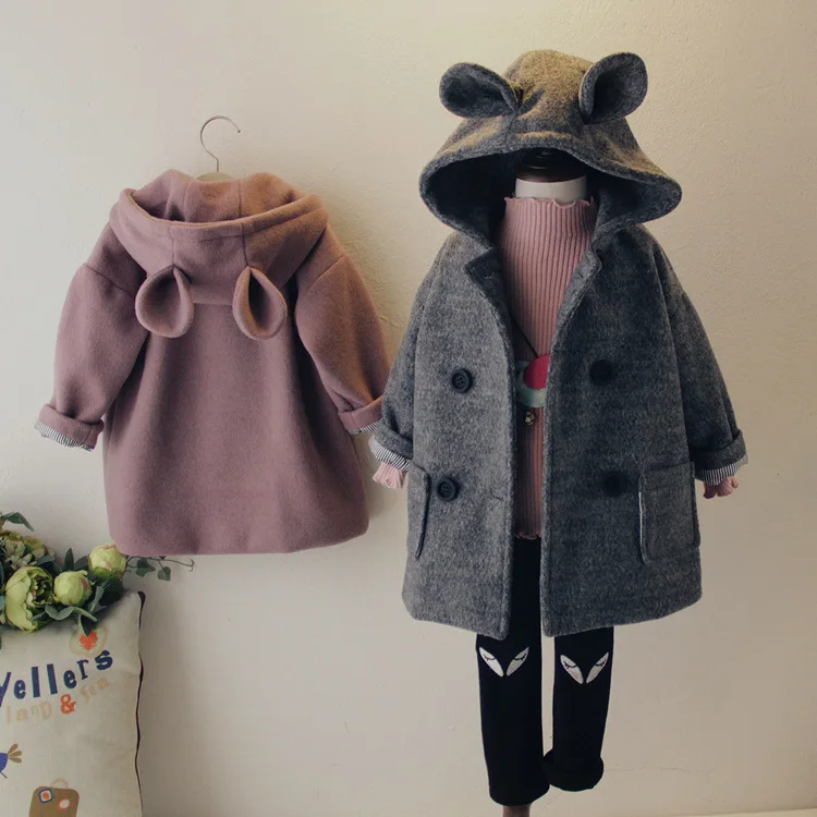 

2019 autumn and winter girls coat cute hooded wool coat children's clothes baby coat children's wear