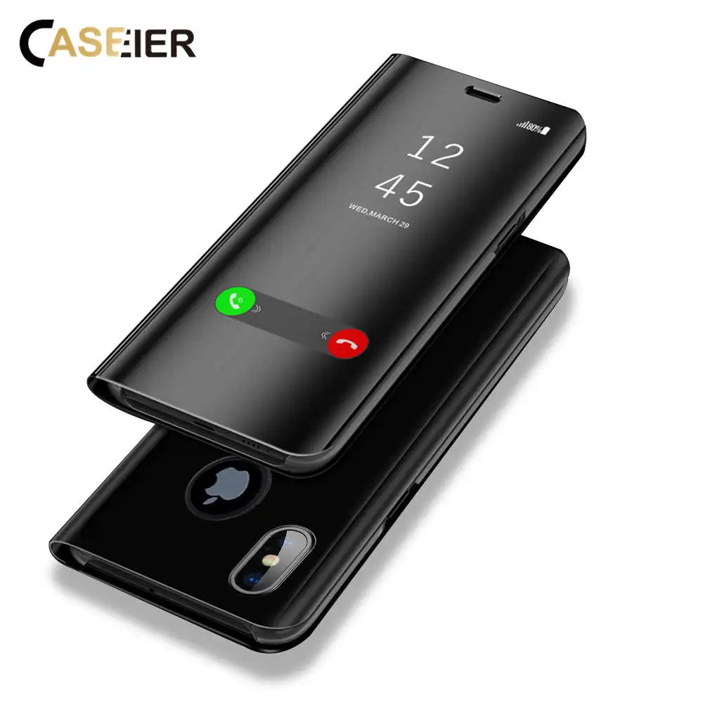 

CASEIER Mirror Flip Case For iPhone XR XS MAX X Clear View Mirror Phone Case For iPhone 10 6 6S 7 8 Plus Flip Cover Holder Funda