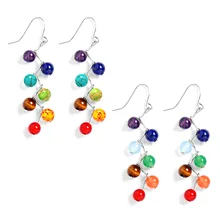 6mm Natural Stone Bead Earrings Seven Chakras Rainbow Earrings Stainless Steel Jewelry