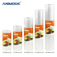 ANIMORE пищевая вакуумная сумка, кухонные пакеты для хранения продуктов для вакуумного упаковщика, пищевая свежесть, длительное хранение 12+ 15+ 20+ 25+ 28 см* 500 см, 5 рулонов/партия