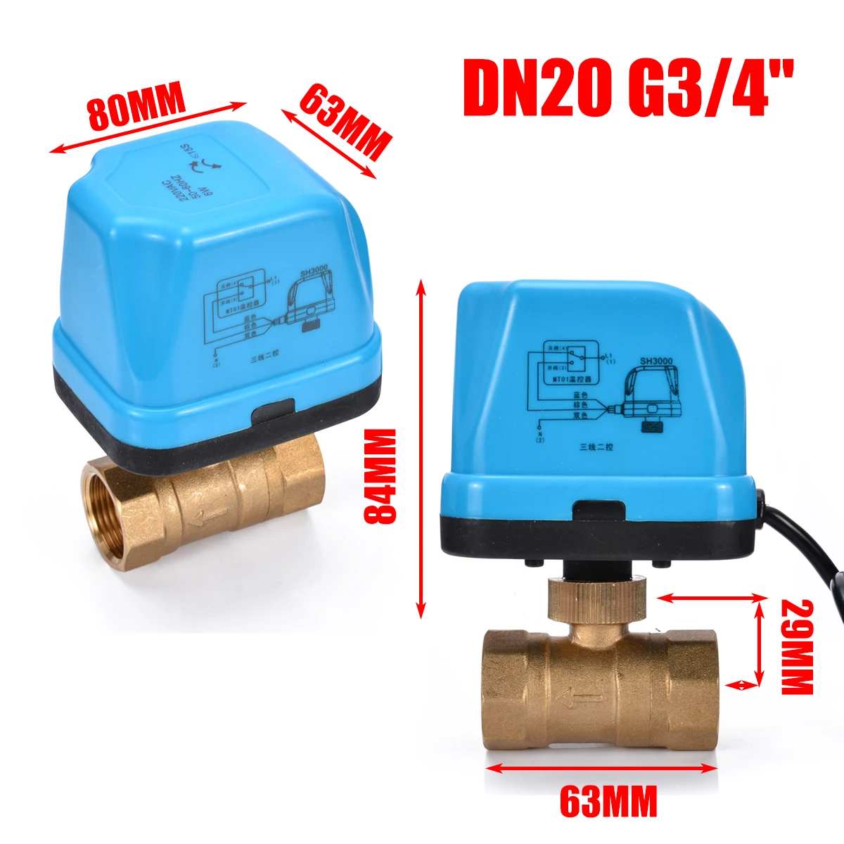 Электрический шаровой кран из латуни G3/" DN20 3/4 дюймов 2 Way 220V Управление механизированные шаровые краны привод с светодиодный светильник Mayitr