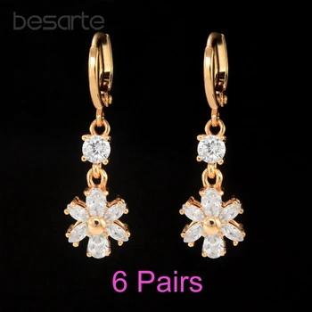 

6PAIR Wholesale Flower Gold Earing Long Earrings Dangle Longue Boucles D'oreilles Women Pendiente Largo Orecchini Oorbel E2550
