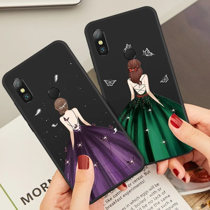 

Luxury Case For Xiaomi Redmi Note 6 Pro Silicone Case Cover Girl Dress Bumper For Xiaomi Redmi 4x Note 4x Note 7 5 6 Funda Coque