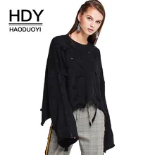 HDY Haoduoyi Fashion Simplicity Hole Hollowing Out Frenulum Easy Knitting Sweater Black White Long Sleeve Tops HDY Haoduoyi Fashion Simplicity Hole Hollowing Out Frenulum Easy Knitting Sweater Black White Long Sleeve Tops