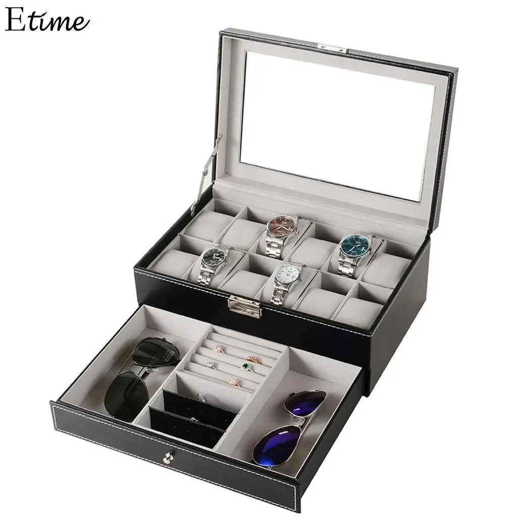 

FANALA Double-layers Watch Box Watch Stand 12 Grid Boite Montre PU leather Jewelry Box High Quality Jewelry Organizer Gift Box