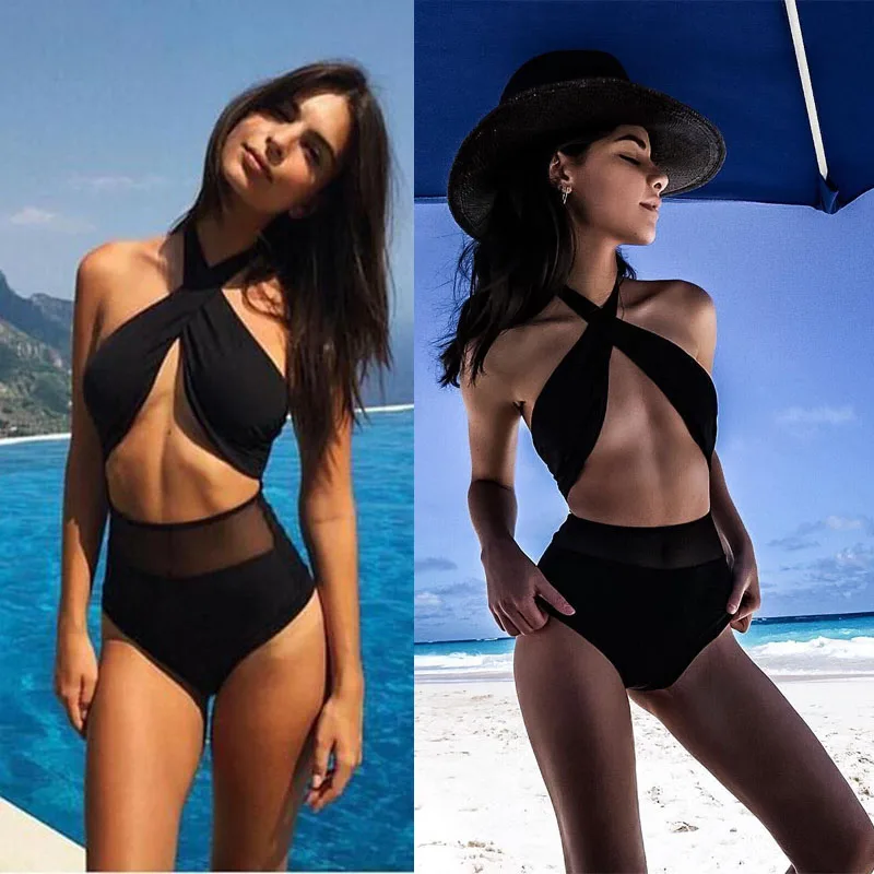 

S Bandage Summer Women Bikinis Set Mesh Patchwork Swimsuit Solid High Waist Bathing Suit With Push Up Cross Bikinis Set S-XL