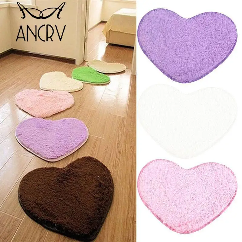 

ANCRV Soft Plush Heart Carpet Mats Hairy Faux Mat Seat Pad Bathroom Bedroom Floor Shower Rugs Non-slip Waterproof 60x70cm