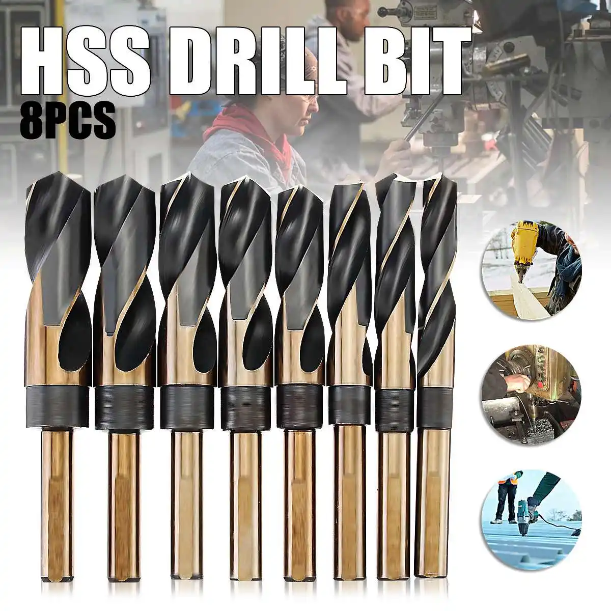 

8Pcs 14mm- 25.5mm HSS High Speed Steel 8Pcs Durable Round Shank Twist Flute Drill Bit Set Tool Home Garden