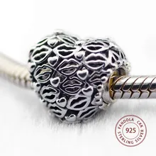 CKK Подходит Пандора браслет 925 стерлингового серебра любовь и поцелуй бусины-брелоки в форме сердца для женщин DIY ювелирных изделий