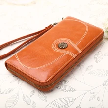 Oil Wax Pu Leather Wallet Long Zipper Clutch Bag Ladies Oil Mobile Phone Bag Bills Bag Women Coin Purse Oil Wax Pu Leather Wallet Long Zipper Clutch Bag Ladies Oil Mobile Phone Bag Bills Bag Women Coin Purse