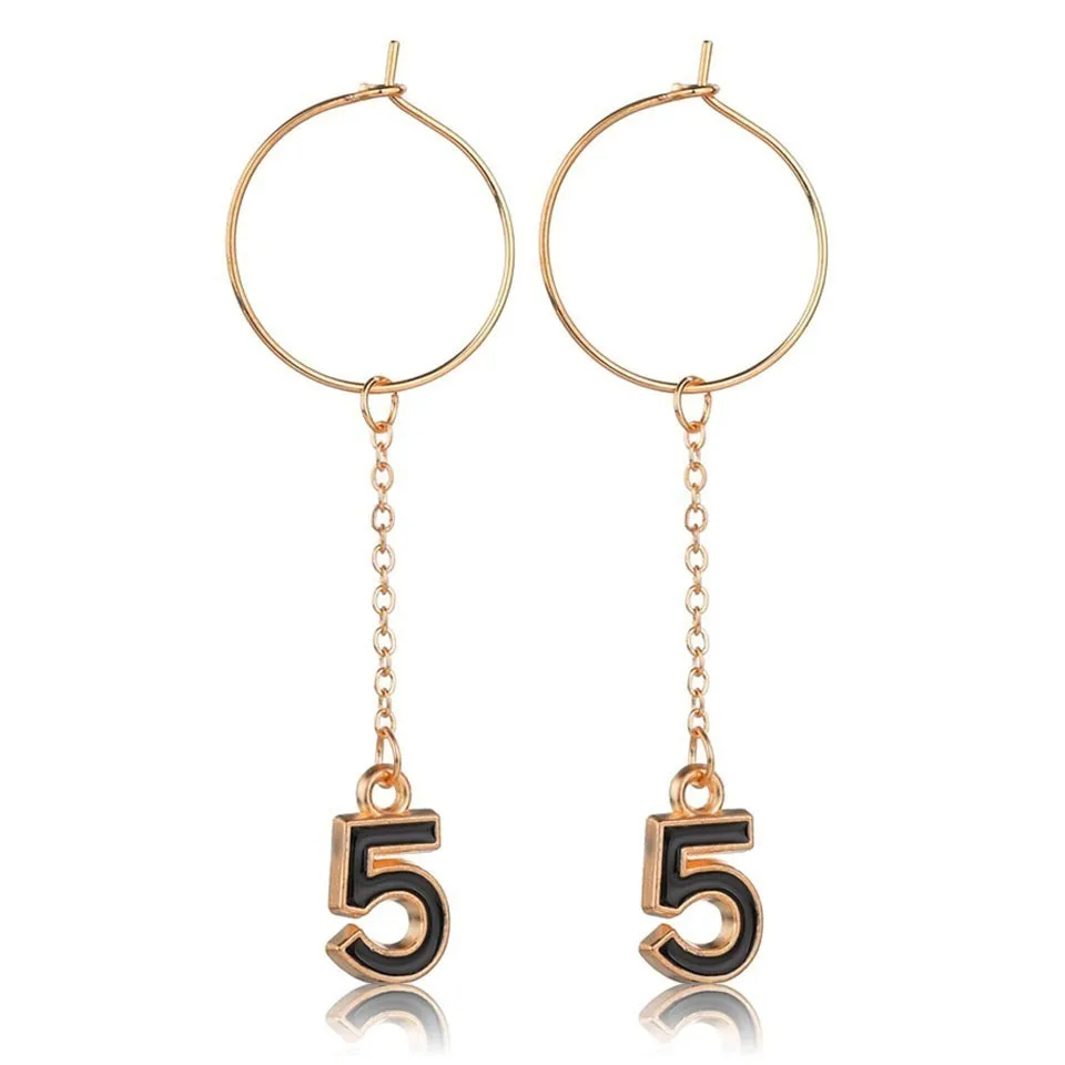 

Women Trendy Wedding Earrings Number 5 Long Drop Black And White Earrings Female Alloy Chain Personality Drop Earings Gold Color