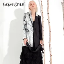 TWOTWINSTYLE, женский костюм с тяжелыми блестками, длинный рукав, бандаж, пэчворк, хит цветов, Блейзер, пальто, женская Повседневная мода, осень