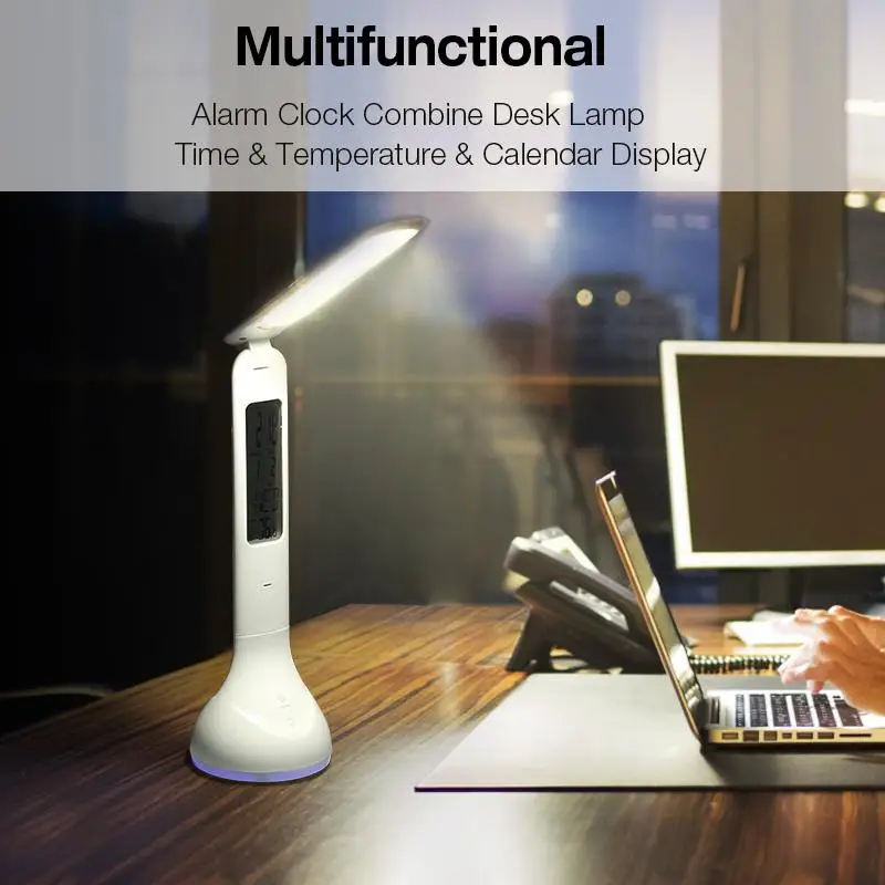 Настольный светильник CLAITE для ухода за глазами, цветной, перезаряжаемый через USB, светодиодный, настольная лампа, складной термометр, календарь, будильник, настольная лампа