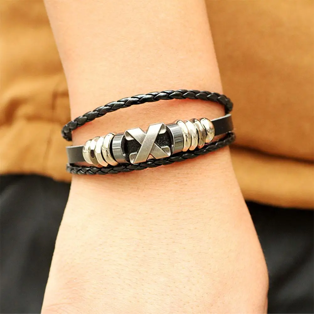 XIUFEN 2019 New Unisex Women Men Bracelet Leather Strap X letter Retro