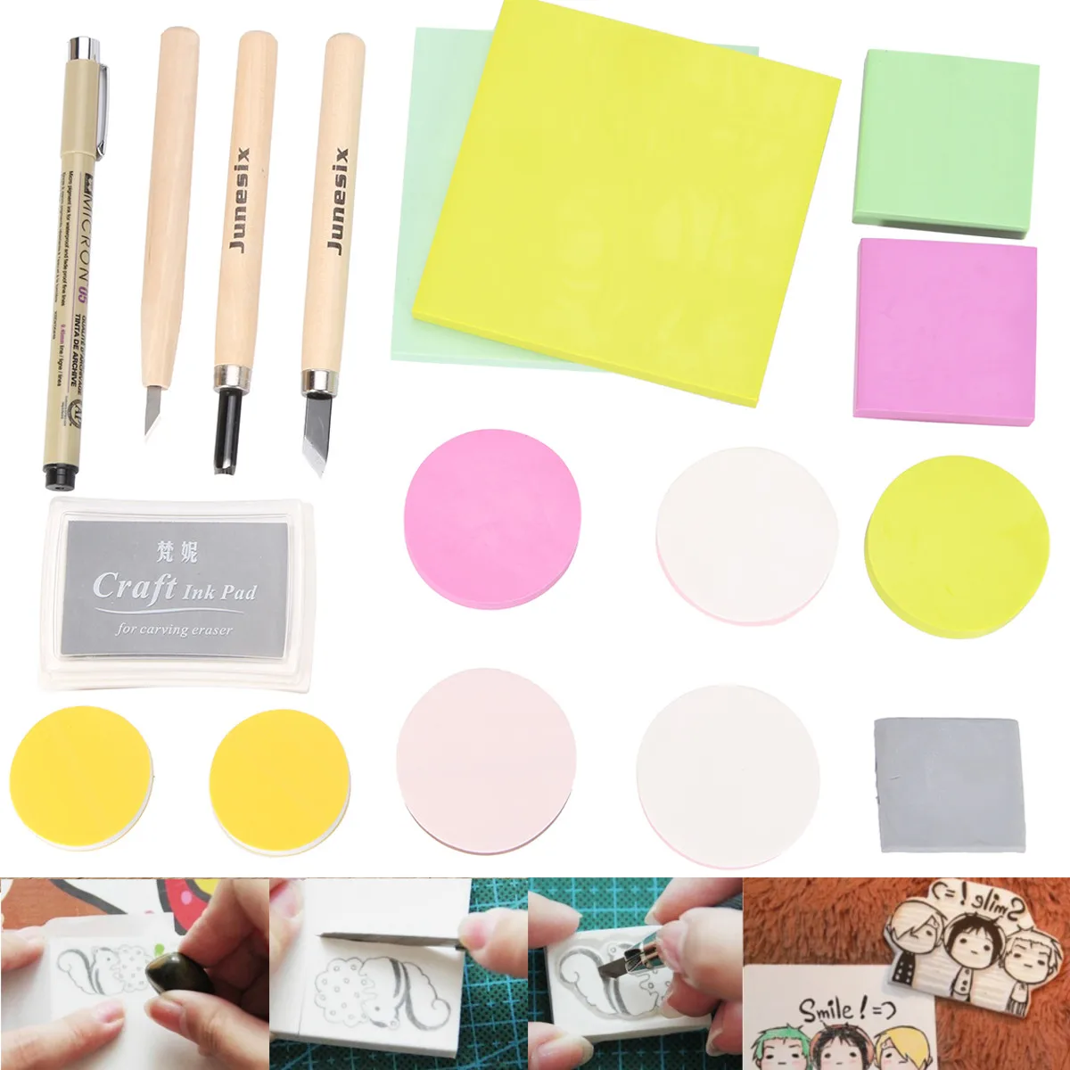 DIY Rubber Stamp Wood Carving Tools Kit Blocks DIY Project Learning