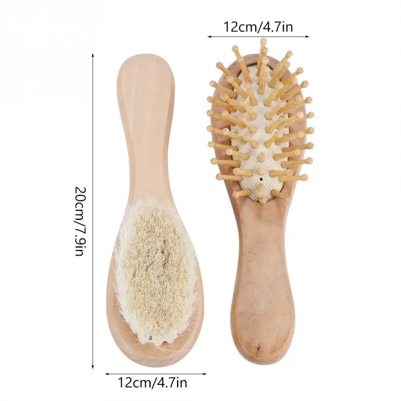 2 шт./компл., деревянная расческа для новорожденных, набор щетин из козьей шерсти для младенцев, массажер для головы, щетка для душа, подарок на каждый день