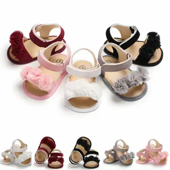 

Summer Baby Girl Bowknot Sandals Anti-Slip Crib Shoes Soft Sole Prewalkers Flowers Baby Shoes
