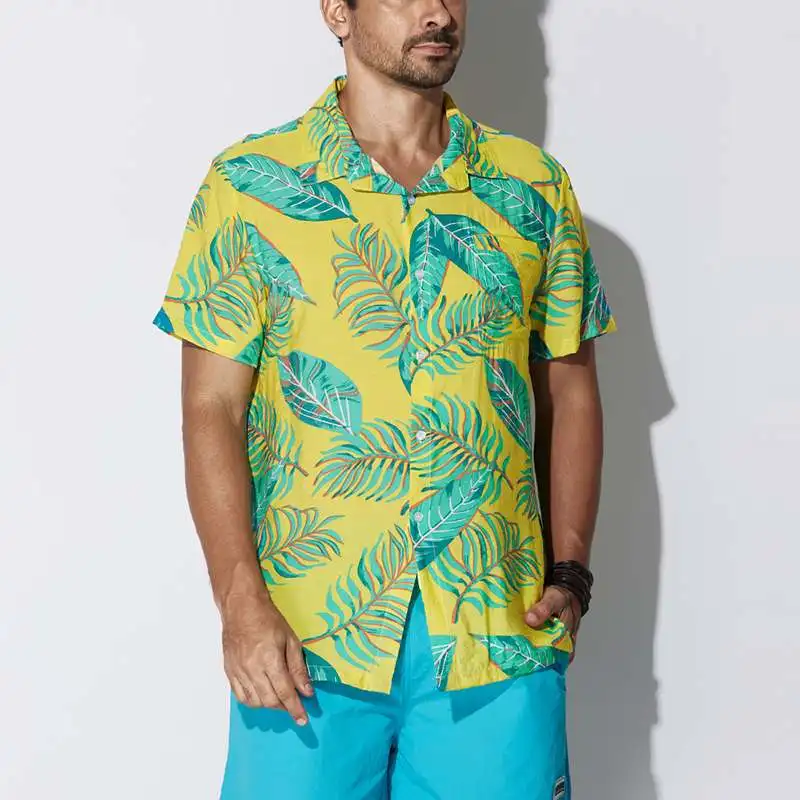 Summer Casual Men Hawaiian Shirt Print Seaside Beach Holiday Shirts Men Cotton Short Sleeve