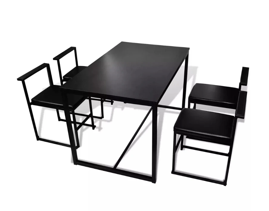 VidaXL 5 قطعة مقاعد لغرفة الطعام أثاث منزلي حديث الطعام طاولة ومقاعد الأسود الأثاث الخارج مستودع مجاني